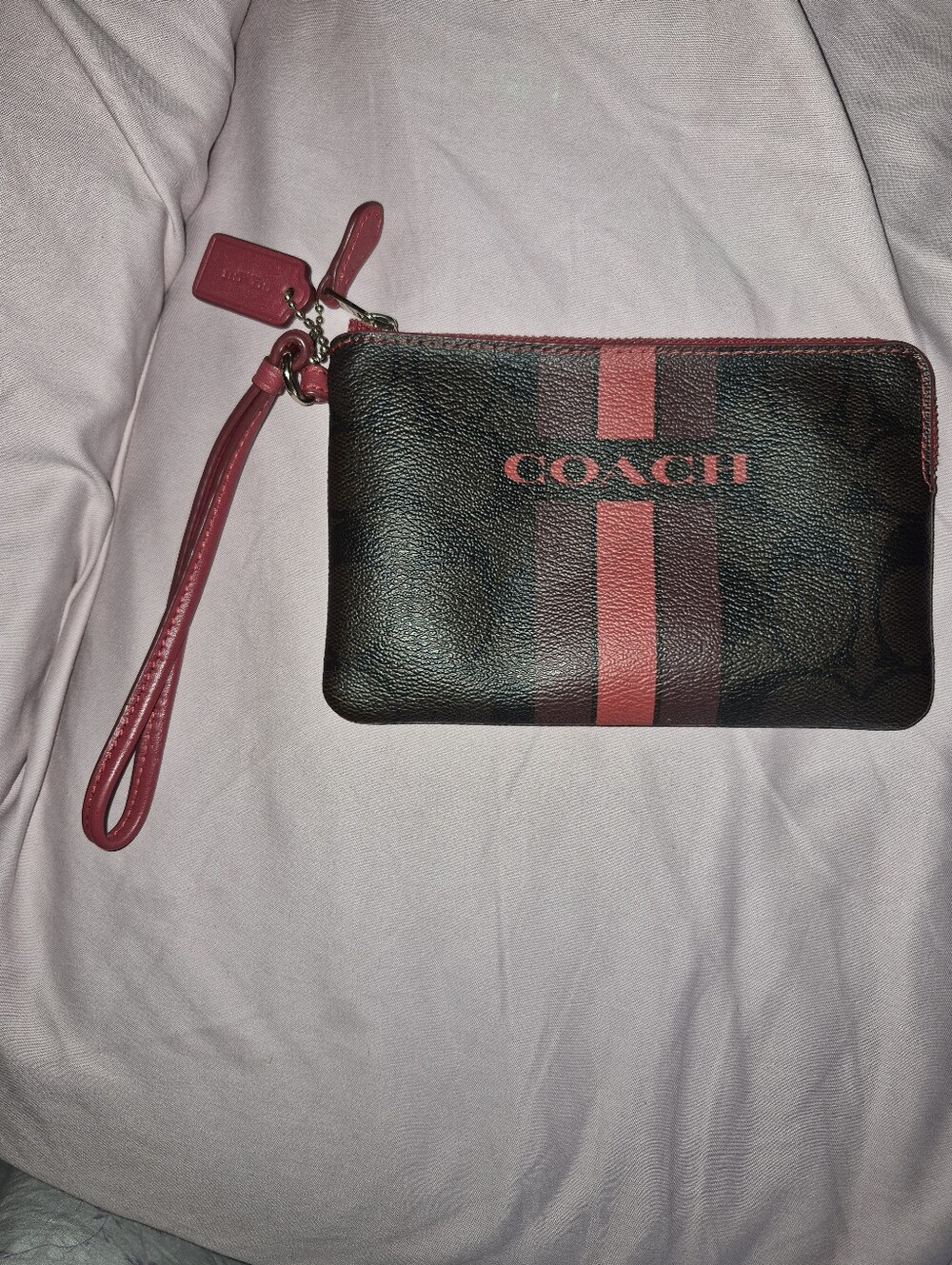 COACH Black and Red Signature Stripe Wristlet
